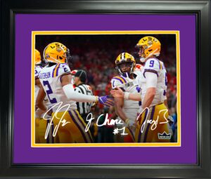 framed joe burrow justin jefferson ja'marr chase facsimile laser engraved signature auto lsu tigers 11"x14" college football photo hofsm holo