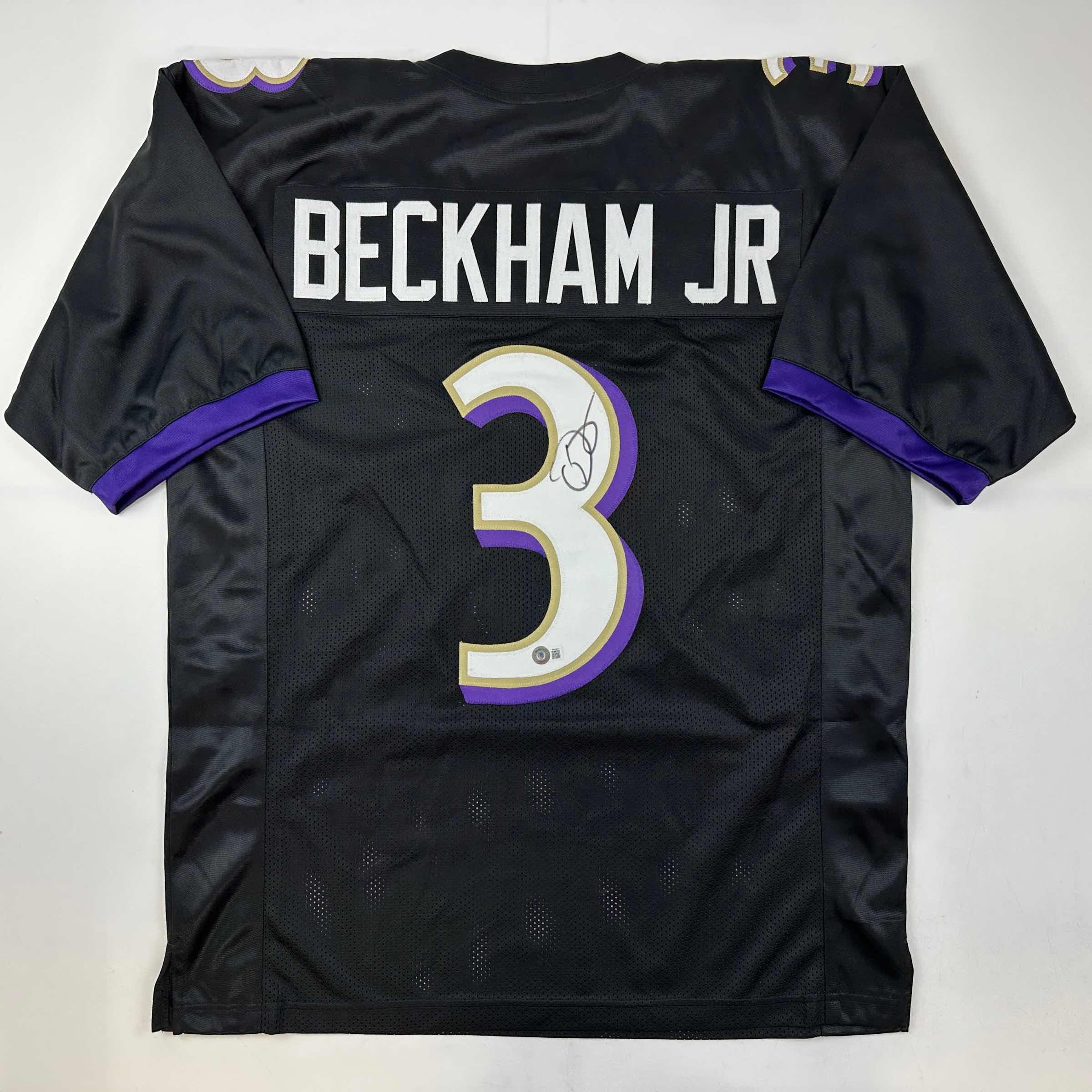 Autographed/Signed Odell Beckham Jr. Baltimore Black Football Jersey Beckett BAS COA