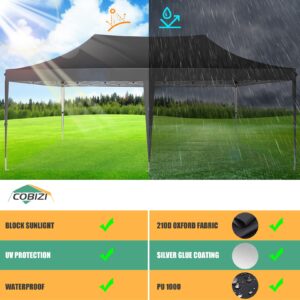 COBIZI 10x20 Canopy, Pop Up Canopy 10x20, Outdoor Wedding Party Tent, Commercial Tent, Waterproof Canopy Tent with 6 Sidewalls, All Season Outdoor Gazebos for Parties with Carry Bag, Event, Black