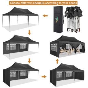 COBIZI 10x20 Canopy, Pop Up Canopy 10x20, Outdoor Wedding Party Tent, Commercial Tent, Waterproof Canopy Tent with 6 Sidewalls, All Season Outdoor Gazebos for Parties with Carry Bag, Event, Black