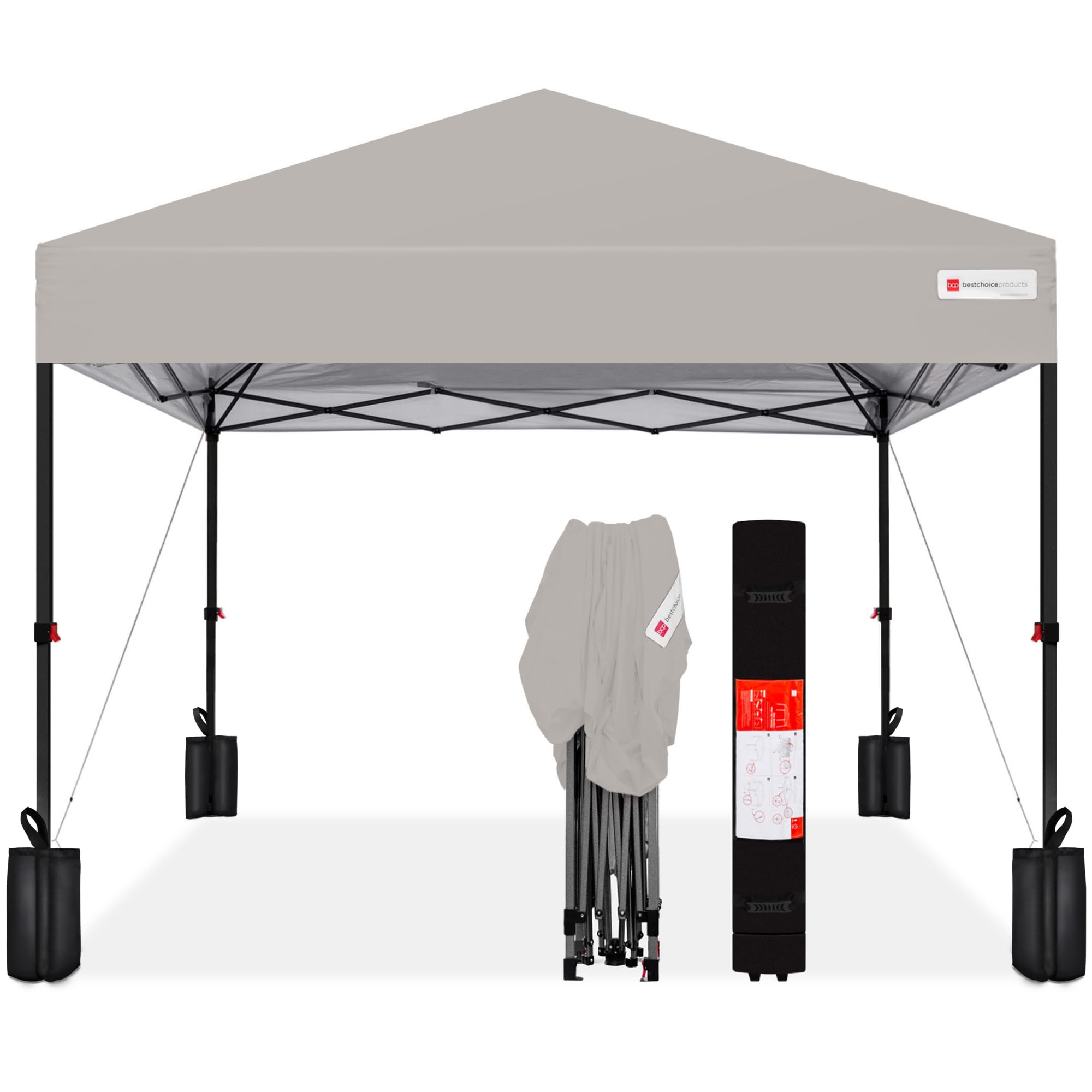 Best Choice Products 10x10ft 1-Person Setup Pop Up Canopy Tent Instant Portable Shelter w/ 1-Button Push, Case, 4 Weight Bags - Light Gray