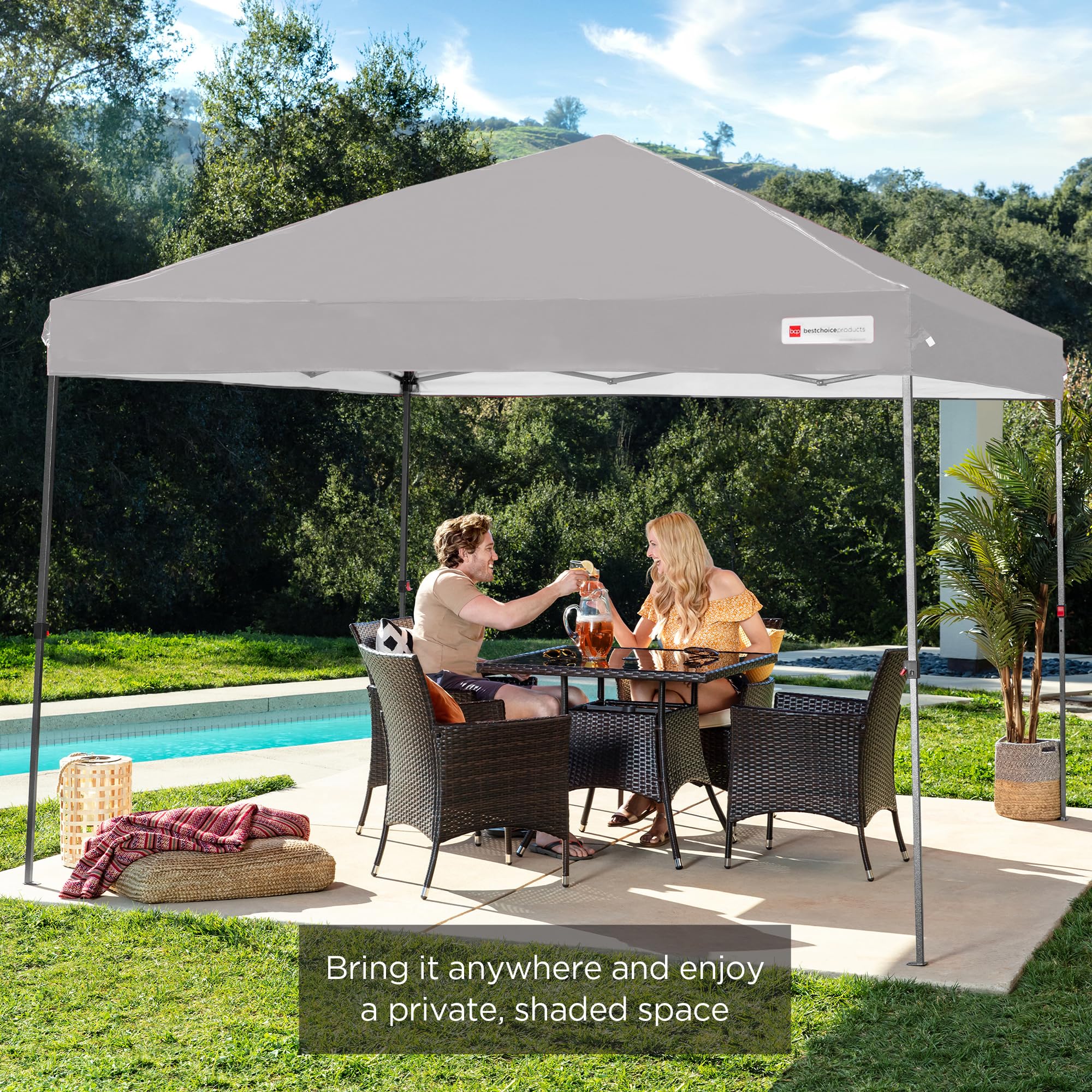 Best Choice Products 10x10ft 1-Person Setup Pop Up Canopy Tent Instant Portable Shelter w/ 1-Button Push, Case, 4 Weight Bags - Light Gray