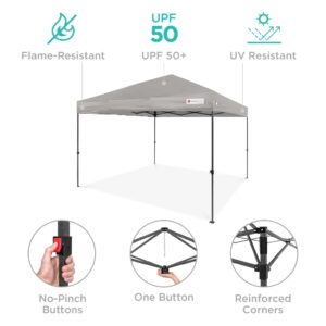 Best Choice Products 10x10ft 1-Person Setup Pop Up Canopy Tent Instant Portable Shelter w/ 1-Button Push, Case, 4 Weight Bags - Light Gray