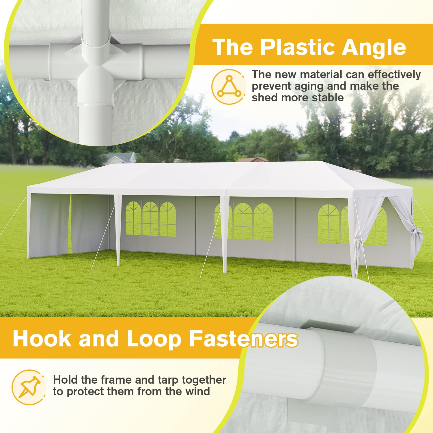 Devoko 10'x30' Outdoor Party Tent, Heavy Duty Canopy Event Wedding Tent for Parties Backyard Patio, White