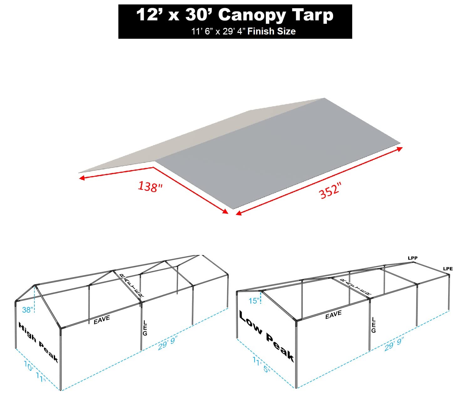 Carport Cover 14' x 20' Cut Size, 13'6" x 19'6" Finish Size Replacement Heavy Duty Canopy Tarp Tent Roof for Garage Shelter White and Silver, Only Cover (Silver 14x20)