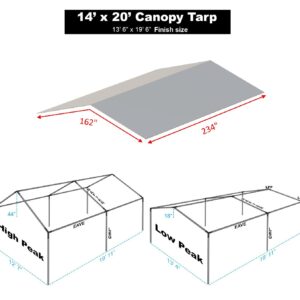 Carport Cover 14' x 20' Cut Size, 13'6" x 19'6" Finish Size Replacement Heavy Duty Canopy Tarp Tent Roof for Garage Shelter White and Silver, Only Cover (Silver 14x20)