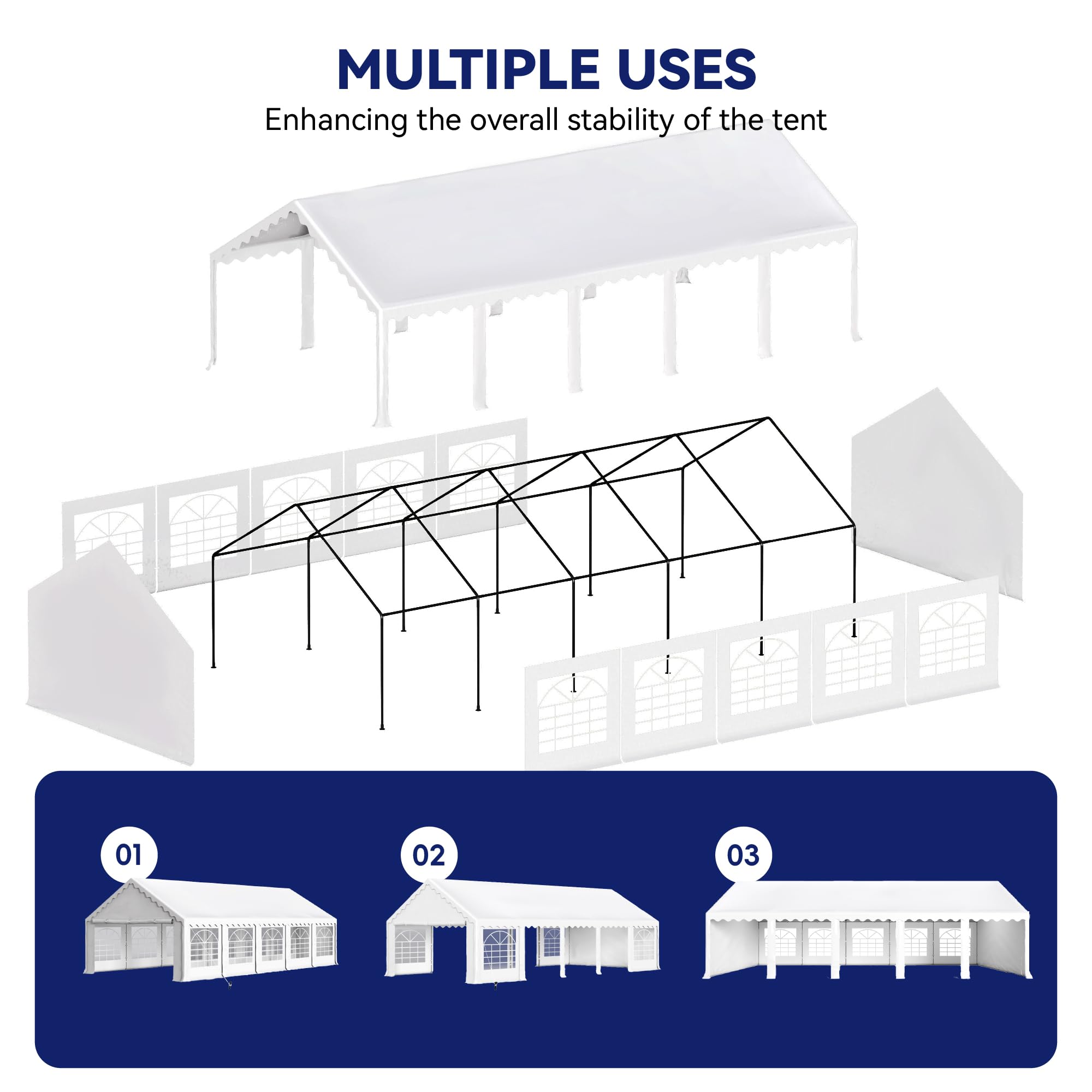 PHI VILLA 32'x16' Outdoor Heavy Duty Party Tent Large Commercial Canopy Wedding Event Shelter Carport with Removable Sidewalls & 4 Storage Bags for Patio Outdoor Garden Events, White