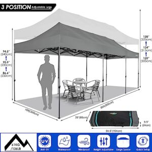 COBIZI 10x30 Pop up Canopy Tent 10x30 Canopy with Sidewalls, Heavy Duty Party Tent Tents for Parties, Foldable UPF 50+ Waterproof Commercial Easy up Canopy with Roller Bag, Grey(Windproof Upgraded)