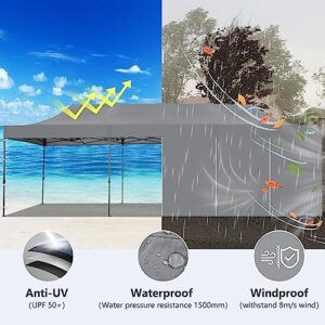 COBIZI 10x30 Pop up Canopy Tent 10x30 Canopy with Sidewalls, Heavy Duty Party Tent Tents for Parties, Foldable UPF 50+ Waterproof Commercial Easy up Canopy with Roller Bag, Grey(Windproof Upgraded)