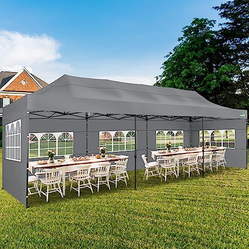 COBIZI 10x30 Pop up Canopy Tent 10x30 Canopy with Sidewalls, Heavy Duty Party Tent Tents for Parties, Foldable UPF 50+ Waterproof Commercial Easy up Canopy with Roller Bag, Grey(Windproof Upgraded)