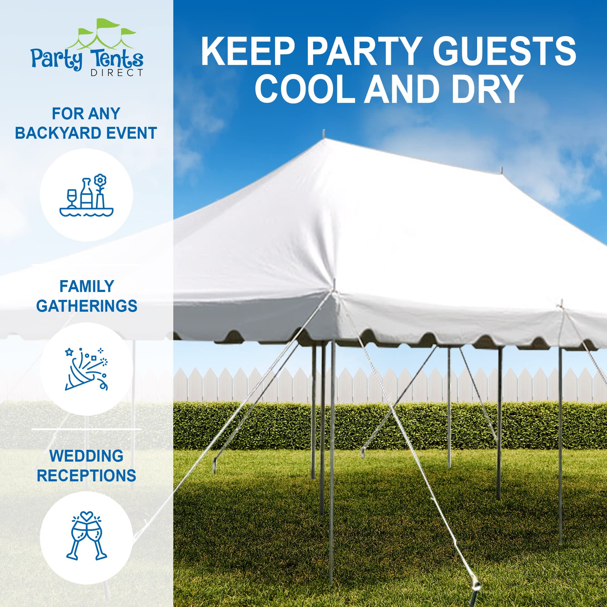 Party Tents Direct 20'x30' Canopy Tent, Weekender Canopy Pole Tent, Easy Up with Heavy Duty PVC White Top, 120 Person Capacity, Outdoor Canopies, Tents for Parties, Weddings & Events