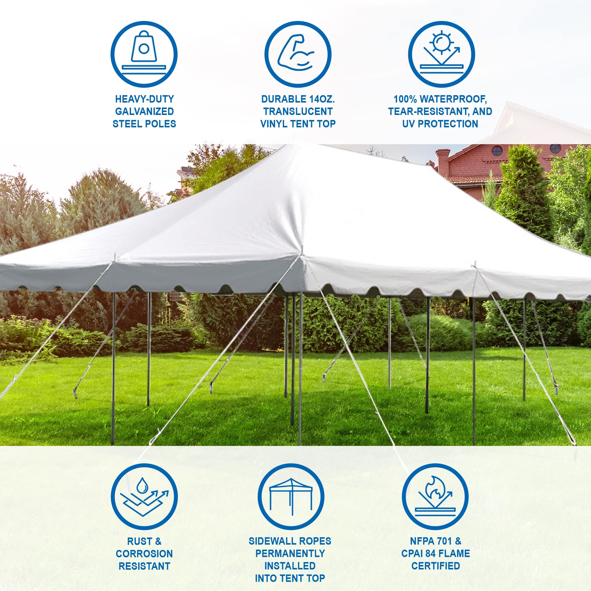 Party Tents Direct 20'x30' Canopy Tent, Weekender Canopy Pole Tent, Easy Up with Heavy Duty PVC White Top, 120 Person Capacity, Outdoor Canopies, Tents for Parties, Weddings & Events