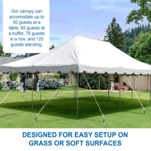 Party Tents Direct 20'x30' Canopy Tent, Weekender Canopy Pole Tent, Easy Up with Heavy Duty PVC White Top, 120 Person Capacity, Outdoor Canopies, Tents for Parties, Weddings & Events