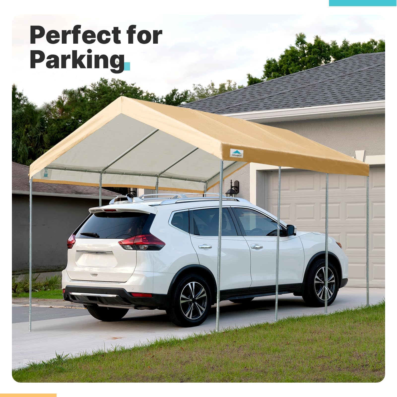 ADVANCE OUTDOOR Adjustable 10x20 ft Heavy Duty Carport Car Canopy Garage Boat Shelter Party Tent, Adjustable Peak Height from 9.5ft to 11ft, Beige