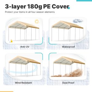 ADVANCE OUTDOOR Adjustable 10x20 ft Heavy Duty Carport Car Canopy Garage Boat Shelter Party Tent, Adjustable Peak Height from 9.5ft to 11ft, Beige