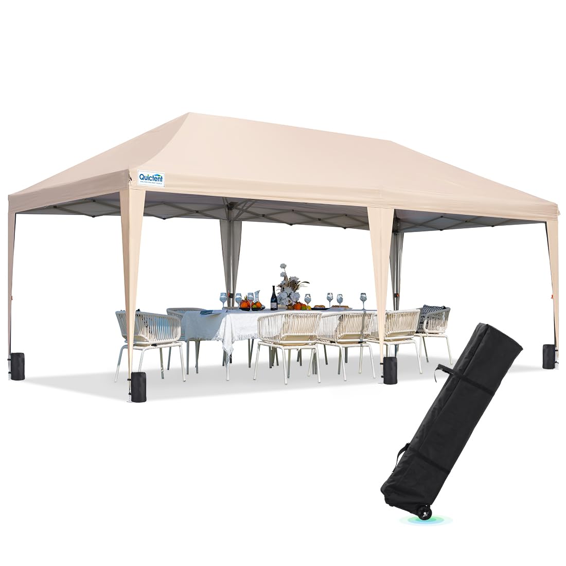 Quictent 10x20ft Pop up Canopy Tent Party Tent Outdoor Event Gazebo Waterproof with Roller Bag(Beige)