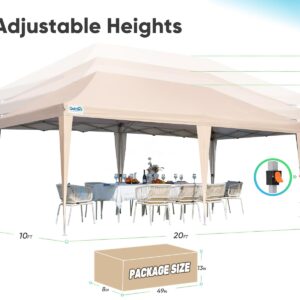 Quictent 10x20ft Pop up Canopy Tent Party Tent Outdoor Event Gazebo Waterproof with Roller Bag(Beige)