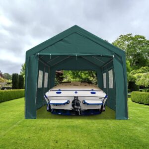 ADVANCE OUTDOOR 10x20 ft Heavy Duty Adjustable Carport with 6 Roll-up Ventilated Windows & Removable Sidewalls Car Canopy Garage Boat Shelter Party Tent, Peak Height from 9.5ft to 11ft, Green