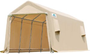 advance outdoor 10x20 ft carport heavy duty outdoor patio anti-snow portable canopy storage shelter shed with 2 rolled up zipper doors & vents for snowmobile garden tools, beige