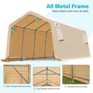 ADVANCE OUTDOOR 10X20 ft Carport Heavy Duty Outdoor Patio Anti-Snow Portable Canopy Storage Shelter Shed with 2 Rolled up Zipper Doors & Vents for Snowmobile Garden Tools, Beige