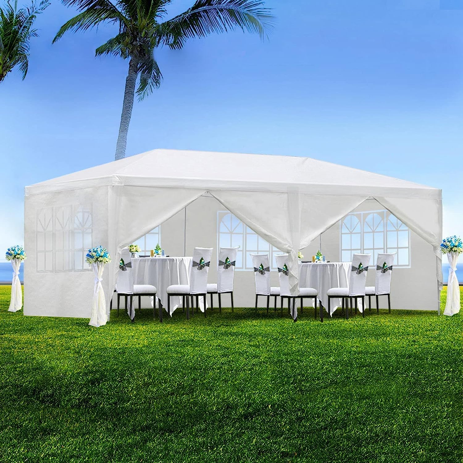 10'x20' Outdoor Party Tent, Large Wedding Birthday Tents for Parties, White Canopy Tent with 6 Removable Sidewalls & Transparent Windows, Outside Gazebo Event Tent for Garden, Patio and Backyard