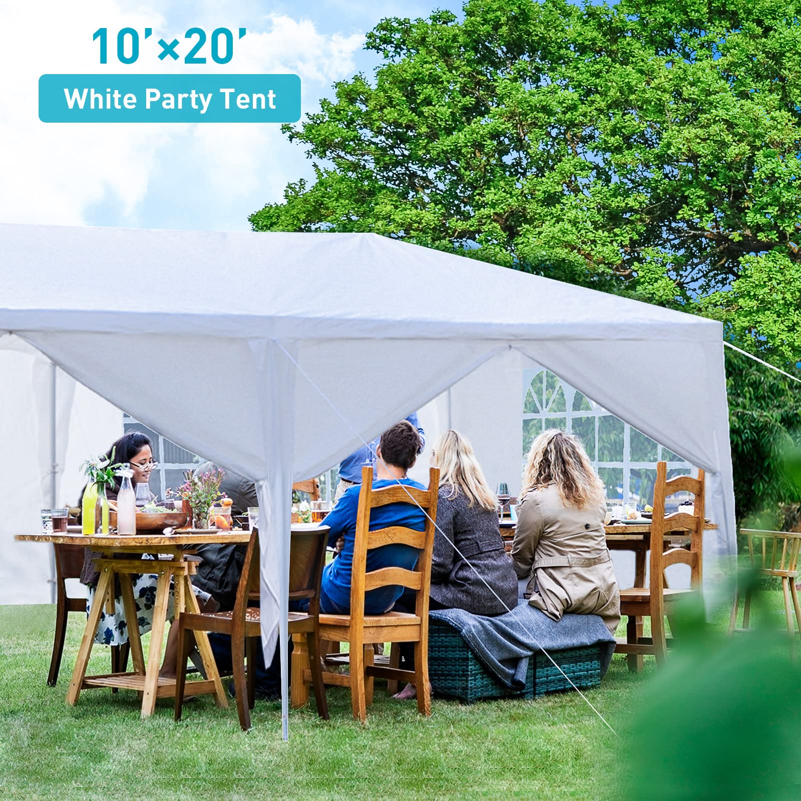 10'x20' Outdoor Party Tent, Large Wedding Birthday Tents for Parties, White Canopy Tent with 6 Removable Sidewalls & Transparent Windows, Outside Gazebo Event Tent for Garden, Patio and Backyard