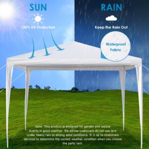 10'x10' Outdoor Party Tent, Backyard Canopy Tents for Parties, White Event Tent with Ground Nails and Ropes, Small Waterproof Tent for Wedding, Barbecue and Flea Market