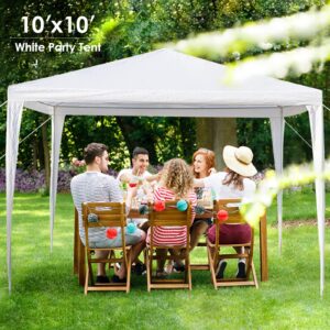 10'x10' Outdoor Party Tent, Backyard Canopy Tents for Parties, White Event Tent with Ground Nails and Ropes, Small Waterproof Tent for Wedding, Barbecue and Flea Market