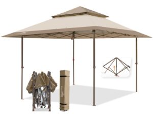 eagle peak 13x13 straight leg pop up canopy tent instant outdoor canopy easy single person set-up folding shelter w/auto extending eaves 169 square feet of shade (beige)