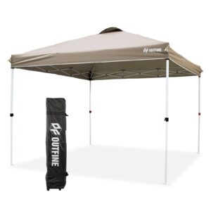 OUTFINE Pop-up Canopy 10x10 Patio Tent Instant Gazebo Canopy with Wheeled Bag,Canopy Sandbags x4,Tent Stakesx8 (khaki, 10 * 10FT)