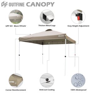 OUTFINE Pop-up Canopy 10x10 Patio Tent Instant Gazebo Canopy with Wheeled Bag,Canopy Sandbags x4,Tent Stakesx8 (khaki, 10 * 10FT)