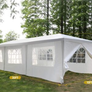 Gazebo Tent 10'x30' Canopy Tent Outdoor Gazebo Canopy Wedding Party Tent with 8 Removable Side Walls, White (10x30ft 8 Removable Sidewalls)