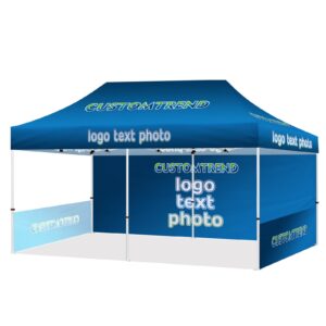 custom tents 10x20 with logo, custom canopy tent 10x20 with logo, personalized pop up tent canopy for tradeshow outdoor events advertising, roller bag included (1 full wall + 2 half walls)