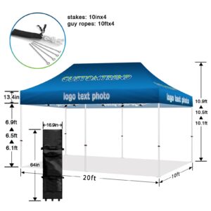 Custom Tents 10x20 with Logo, Custom Canopy Tent 10x20 with Logo, Personalized Pop Up Tent Canopy for Tradeshow Outdoor Events Advertising, Roller Bag Included (1 Full Wall + 2 Half Walls)