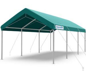 quictent 10’x20’ heavy duty carport car canopy galvanized car boat shelter with reinforced steel cables-green