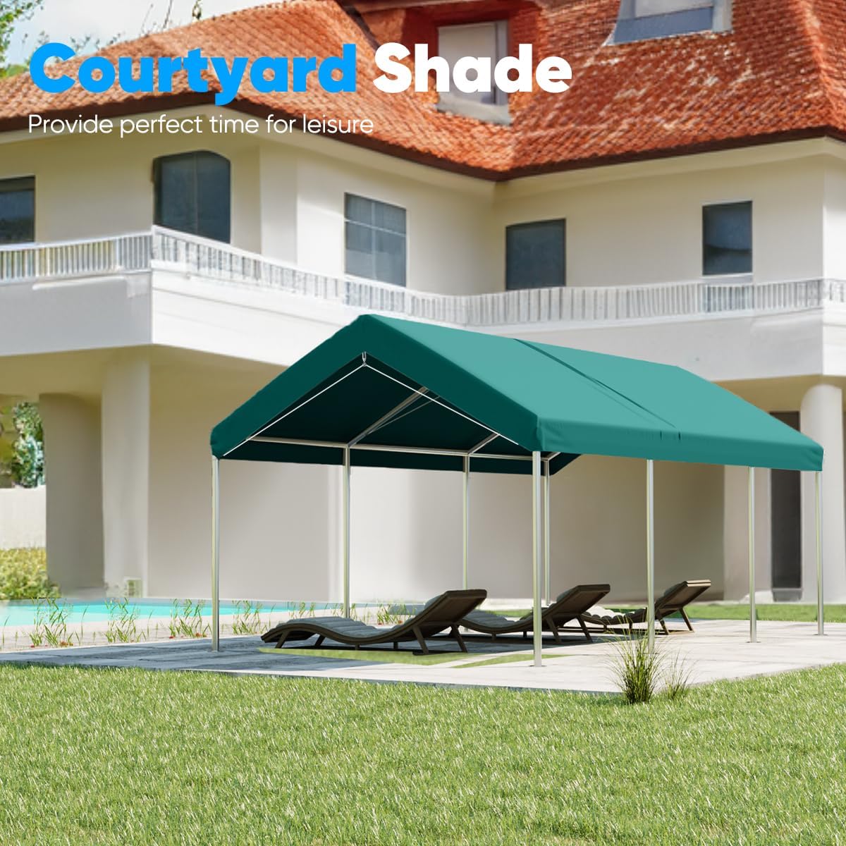 Quictent 10’x20’ Heavy Duty Carport Car Canopy Galvanized Car Boat Shelter with Reinforced Steel Cables-Green