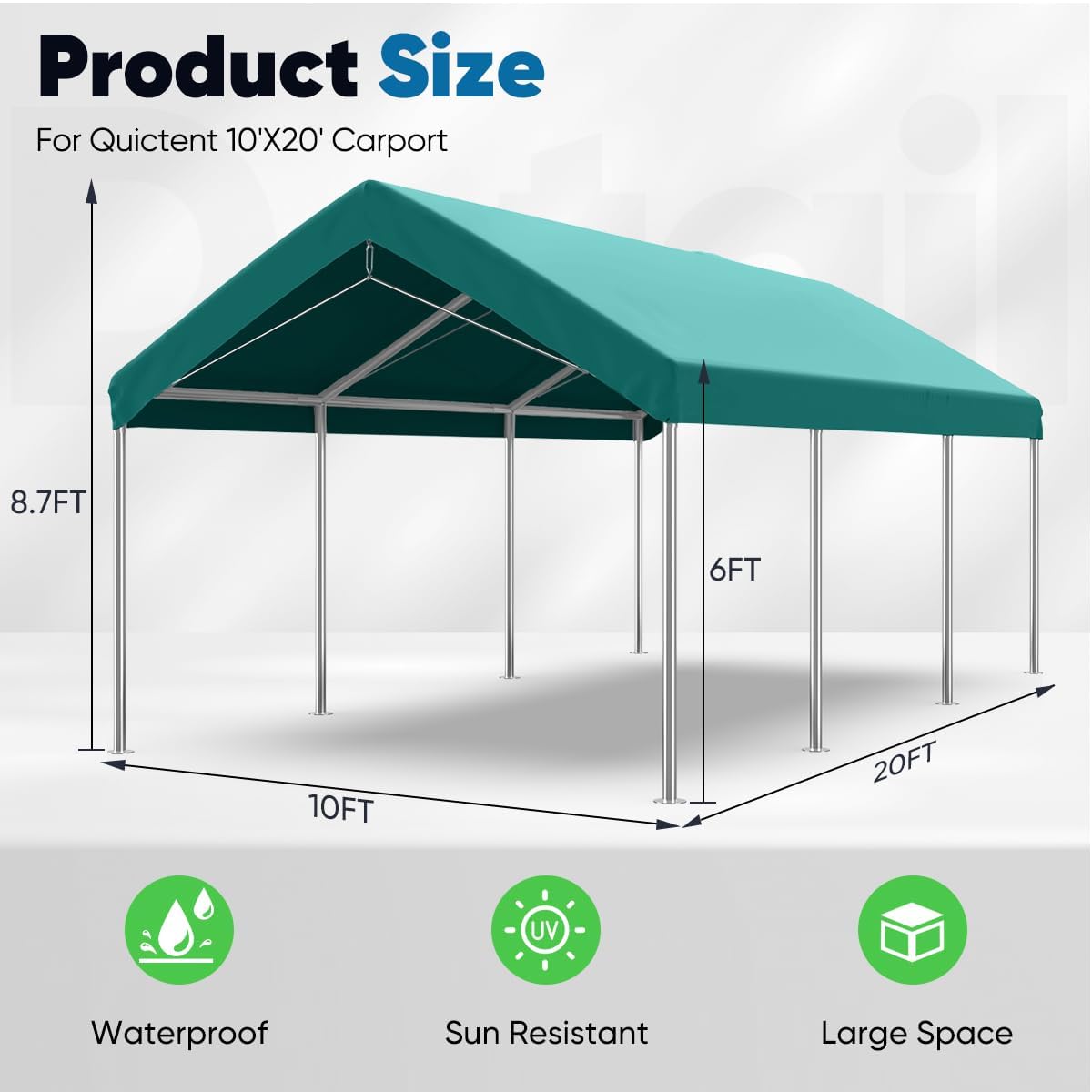 Quictent 10’x20’ Heavy Duty Carport Car Canopy Galvanized Car Boat Shelter with Reinforced Steel Cables-Green