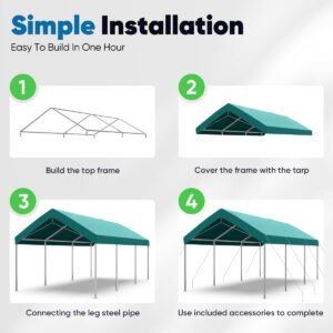 Quictent 10’x20’ Heavy Duty Carport Car Canopy Galvanized Car Boat Shelter with Reinforced Steel Cables-Green