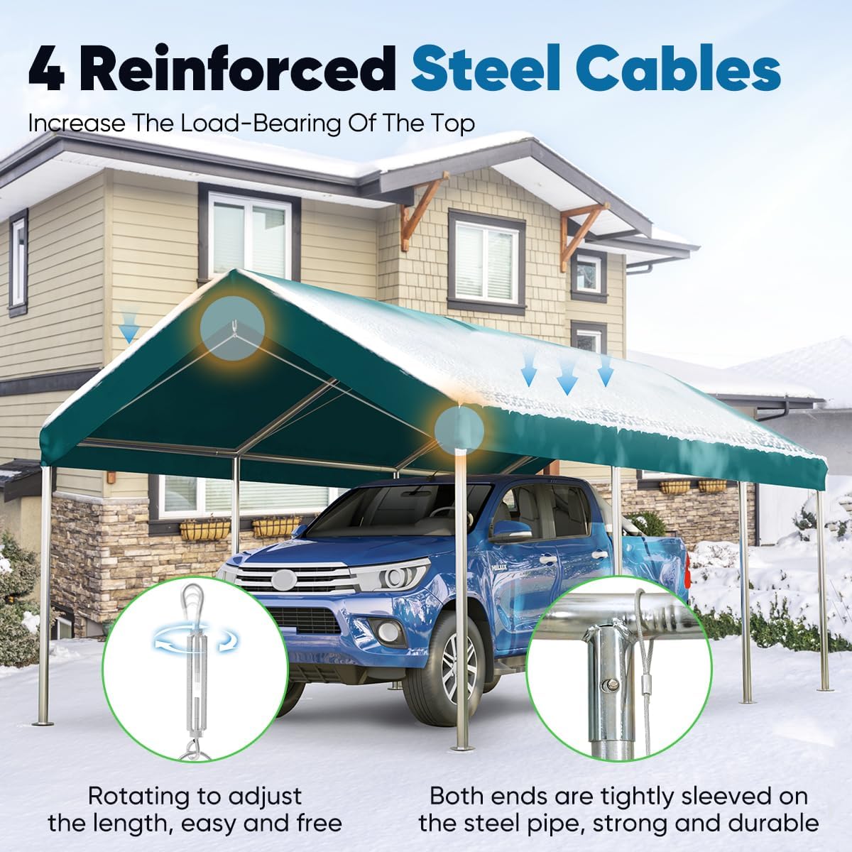 Quictent 10’x20’ Heavy Duty Carport Car Canopy Galvanized Car Boat Shelter with Reinforced Steel Cables-Green