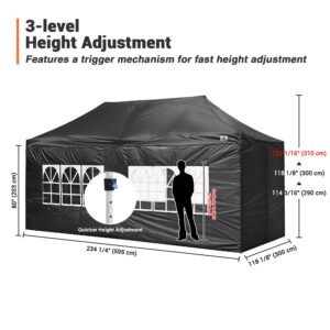 Instahibit 10x20 FT Pop Up Outdoor Canopy Wedding Party Tent Folding Enclosed Canopy with Sidewalls Carry Bag Black