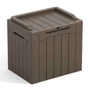 greesum 31 gallon resin deck box all weather outdoor storage boxes for patio furniture set,outdoor toys,garden tools,brown