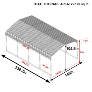 MUPATER Outdoor Carport, 12' x 20' Heavy Duty Canopy for Garage,Car Garage Shelter with Galvanized Metal Roof and Frame for Car, and Boat, Grey