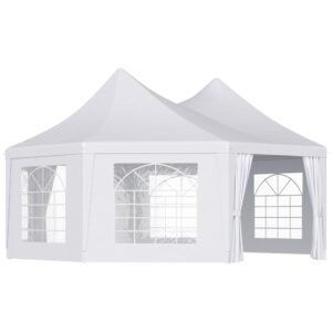 outsunny 22 x 16 ft party tent, wedding tent with sidewalls, heavy duty event tent with 2 doors and 6 windows, outdoor gazebo tent for party, white