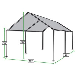 King Canopy Original 10-Feet by 20-Feet, 1 3/8-Inch Steel Frame, 6-Leg, Carport, Grey, KMK1PCS