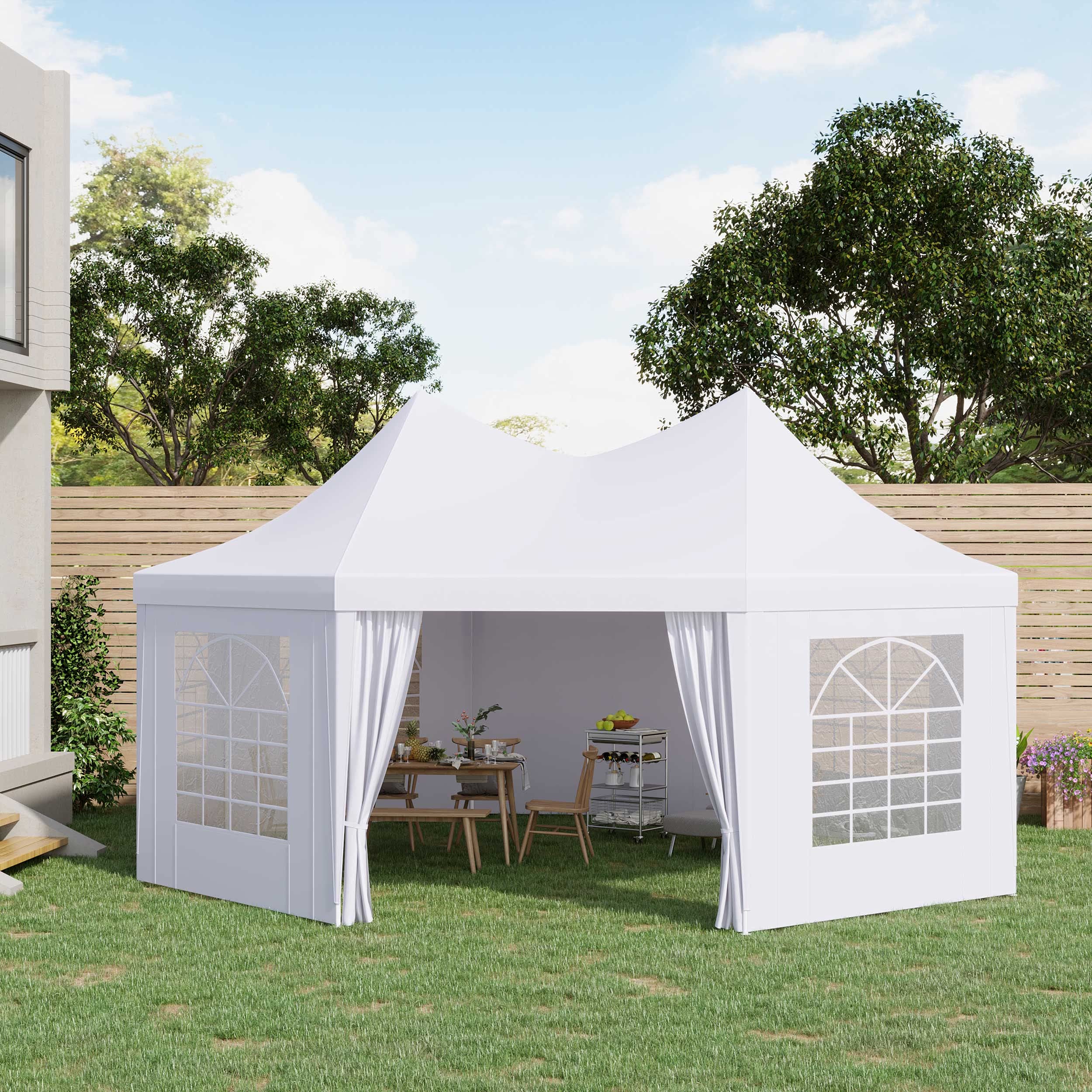 Outsunny 22 x 16 ft Party Tent, Wedding Tent with Sidewalls, Heavy Duty Event Tent with 2 Doors and 6 Windows, Outdoor Gazebo Tent for Party, White