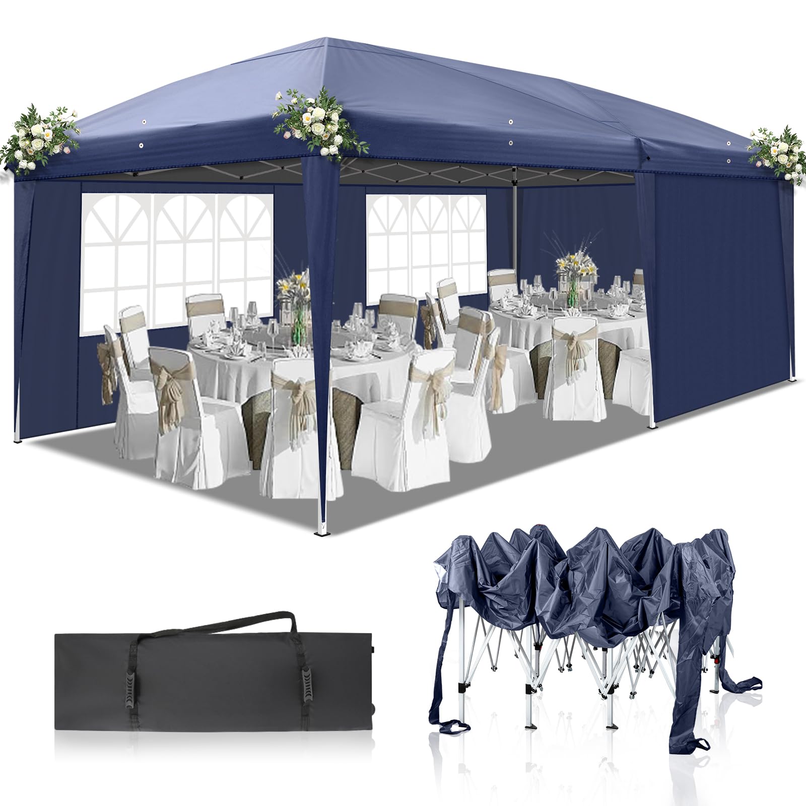 Outvita 10x20ft Ez Pop Up Canopy, Portable Instant Canopy Tent with 4 SideWalls for Outdoor Events, Party, Wedding, Birthday,Graduation