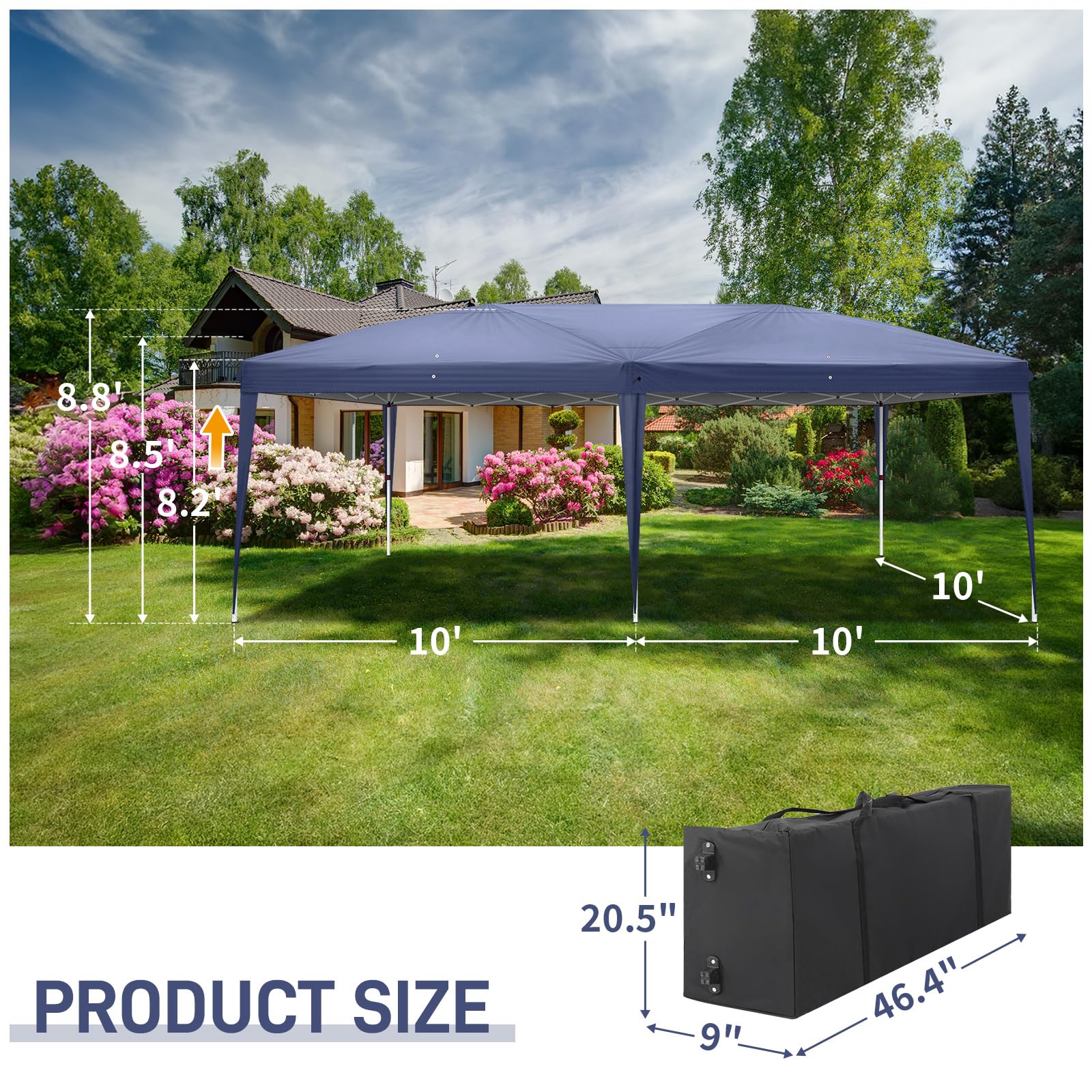 Outvita 10x20ft Ez Pop Up Canopy, Portable Instant Canopy Tent with 4 SideWalls for Outdoor Events, Party, Wedding, Birthday,Graduation