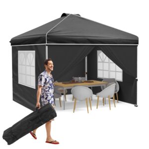 yoyomax 8'x 8' Pop Up Canopy Instant Folding Gazebo, Outdoor Lightweight Gazebo Shade Tent with Sidewalls and Windows Sun Protection, Ideal for Patio-Backyard-Deck (Black)