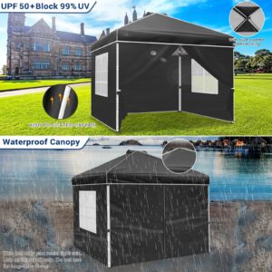 yoyomax 8'x 8' Pop Up Canopy Instant Folding Gazebo, Outdoor Lightweight Gazebo Shade Tent with Sidewalls and Windows Sun Protection, Ideal for Patio-Backyard-Deck (Black)