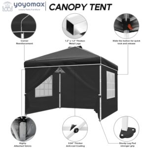 yoyomax 8'x 8' Pop Up Canopy Instant Folding Gazebo, Outdoor Lightweight Gazebo Shade Tent with Sidewalls and Windows Sun Protection, Ideal for Patio-Backyard-Deck (Black)